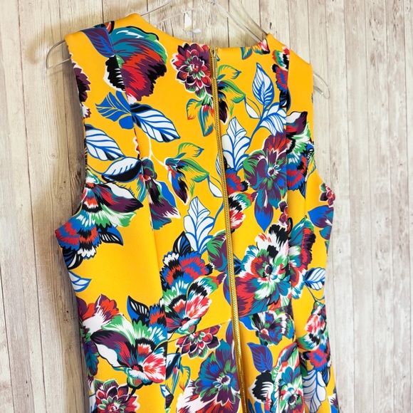 Calvin Klein Yellow Floral Sheath Dress Ruffled Hem - Picture 8 of 8